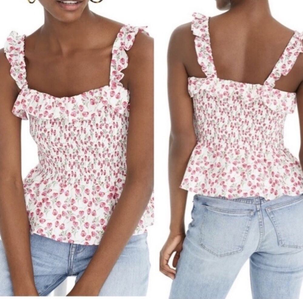 J.Crew Liberty Print Smocked Top White Link Floral Peplum Size Medium